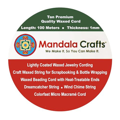 1mm Tan Cotton Waxed Cord for Jewelry Making (327 Foot)