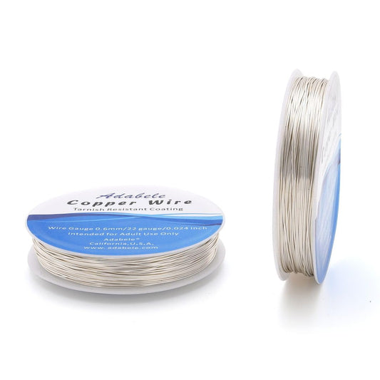 Adabele 124 Feet Premium Tarnish Resistant Round Jewelry Wire Copper Beading Wire Spool Bulk (0.6mm/22 Gauge) Sterling Silver Plated for DIY Craft Jewelry Making BF285-6 - Crafty Corner