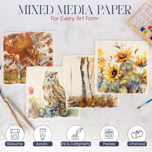 Thick Handmade Watercolor Paper with Deckled Edge (15 Count)