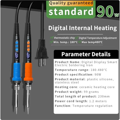 909A 90W Blue Soldering Iron Kit with LED Display & Ceramic Heater