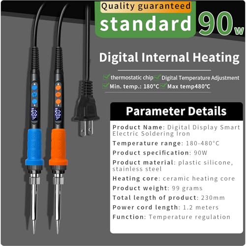 909A 90W Orange Soldering Iron Kit with LED Display & Ceramic Heater