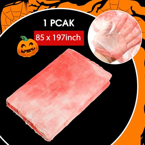 Halloween Cheese cloth 85 x 197 Inch Bloody Cheesecloth Roll for Crafts Large Cotton Muslin Gauze Fabric for Halloween Outdoor & Indoor Spooky Decoration