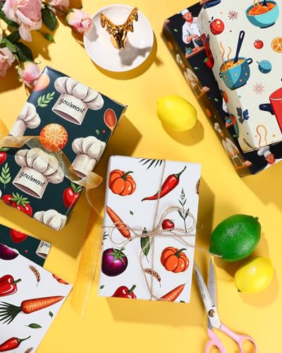 12 Sheets Chef Cooking Wrapping Paper (12 Count)