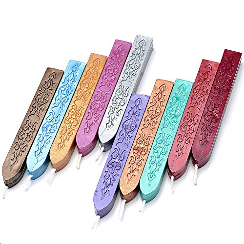 10Pcs Multi Color Sealing Wax Sticks with Wicks for Wax Seal Stamp (10 Count)