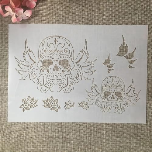 A4 Reusable Flying Skull Wings Stencil for Painting