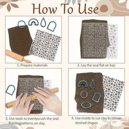 Plum Blossoms Polymer Clay Texture Sheets Art Rotation Flowers Silicone Texture Stamp Clay Texture Mat Modeling Pattern Pad Texture Sheets for Jewelry and Clay Earrings Tools