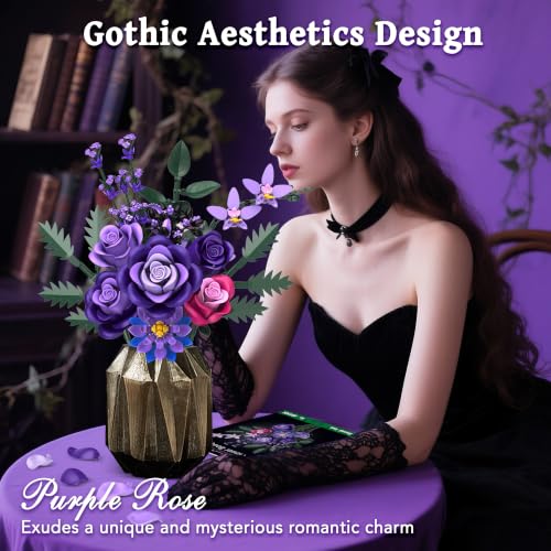 Purple Roses Flower Bouquet Building Sets