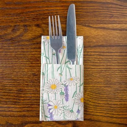 Table Kind 100 x Soft Recycled Floral Napkins Wildflower Napkins for Decoupage Daisy Bee Pretty Disposable Party Serviettes for Spring Weddings (100 Count)