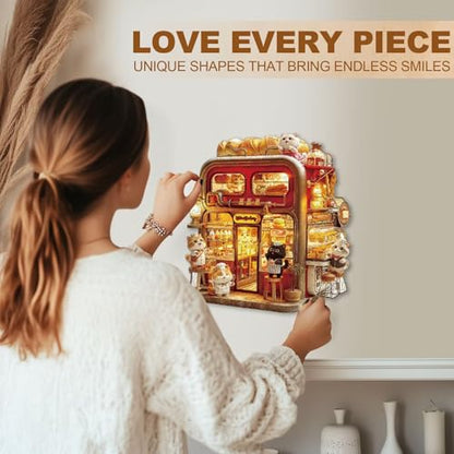 Bakery Cat Puzzles Adults Gifts for Women Men Wooden 270 Pieces 13.4 * 12.7in (270 Count)