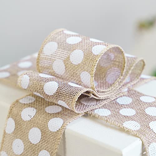 Burlap Ribbon with White Polka Dots (30 Foot)