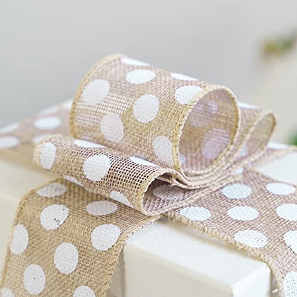 Burlap Ribbon with White Polka Dots (30 Foot)