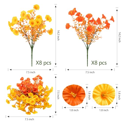 16 Bundles Artificial Fake Fall Flowers Plants for Outdoor Decoration (16 Count)