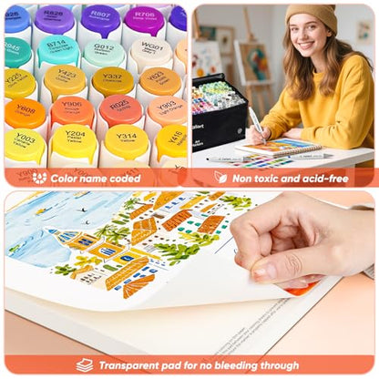 Alcohol Markers 168 Colors Dual Tip Art Markers for Adult Coloring