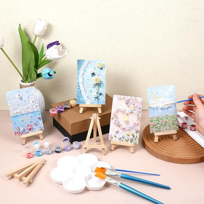 100 Pcs Mini Wood Display Easel Stands 5 Inch Small Wooden Canvas Easels A (100 Count)