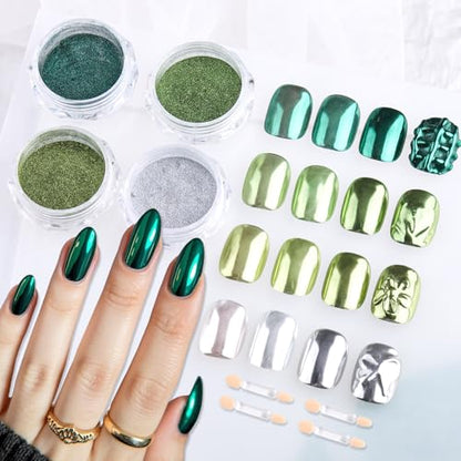 4 Colors Chrome Nail Powder Set Metallic Mirror Effect Nail Chrome Powder