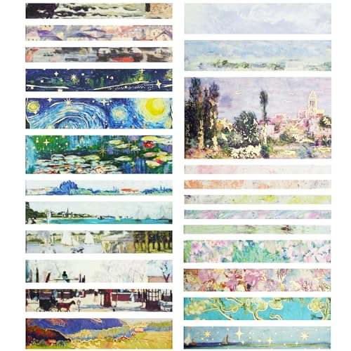 Landscape Washi Tape Set in Oil Painting Style 24 Rolls Scenery Drawing Masking Graphic Decorative Tapes for Arts (24 Count)