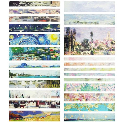 Landscape Washi Tape Set in Oil Painting Style 24 Rolls Scenery Drawing Masking Graphic Decorative Tapes for Arts (24 Count)