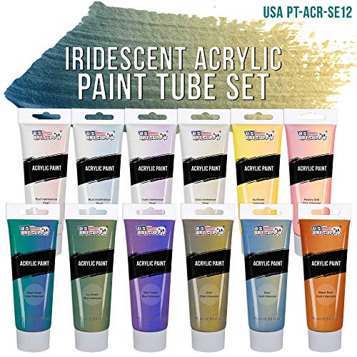 12 Color Iridescent Acrylic Paint Set Large 75ml Tubes (30.36 Fl Oz)
