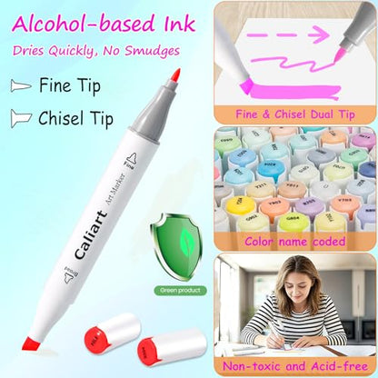 Alcohol Markers 24 Colors Coloring Markers Fine & Chisel Dual Tip