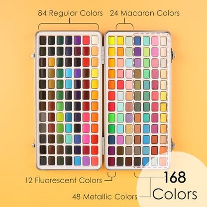 Set of 168 Color Watercolor Paint Set with Brush Pens (31.3233 Ounce)