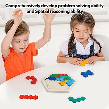 Wooden Hexagon Blocks Puzzle (14 Count)