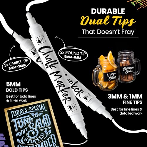 5 White Dual Tip Chalk Markers