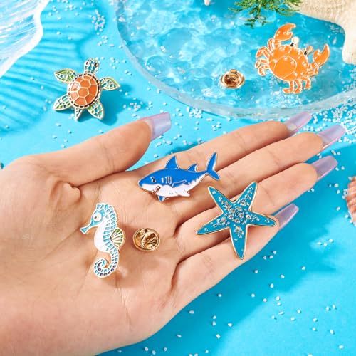 Beadthoven 5pcs Sea Life Badge Brooch Pins Fashion Metal Enamel Lapel Pin Backpack Clothes Fashion Jewelry Gift Cute Cartoon Ocean Sea Animals Pins for for DIY Backpacks Bags Jackets Hat Decoration (5 Count)