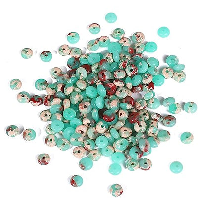 Natural Green Shoushan Disk Stone Beads 4x2mm 160pcs Rondelle Loose Semi Gemstone Beads for Jewelry Making Design (160 Count)