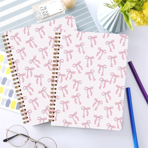 2PCs Pink Bow Journaling Notebooks Trendy Preppy Spiral Notebook (2 Count)