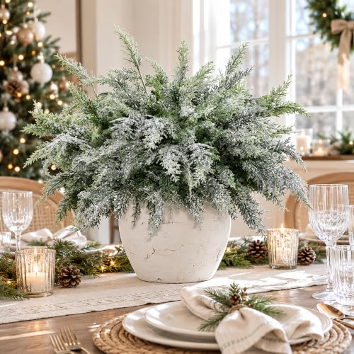 10 Pcs 2 Color Snowy Cypress Christmas Branches Artificial Cedar Stems (10 Count)