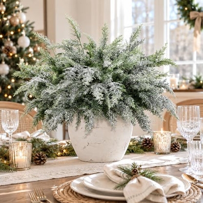 10 Pcs 2 Color Snowy Cypress Christmas Branches Artificial Cedar Stems (10 Count)