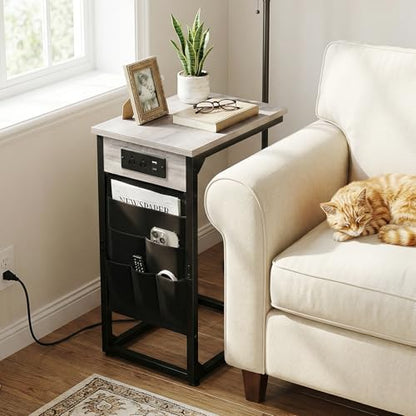 C Shaped End Table with Charging Station