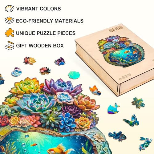Succulent Ocean Puzzles Potted Colorful Plants Flowers Aquarium Vase Fish Puzzle Adults Gifts for Women Men Wooden 165 Pieces 11.4 * 10.0in