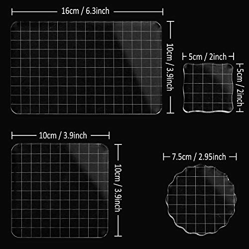 Large Acrylic Stamp Block Clear Stamping Tools Set with Grid Lines for Art Crafts Scrapbooking (4 Count)