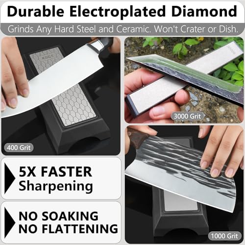 Diamond Sharpening Stone Set & Knife Sharpener Whetstone Kit