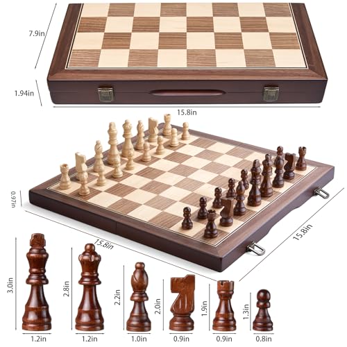 15'' Magnetic Wooden Chess Set for Adults Kids