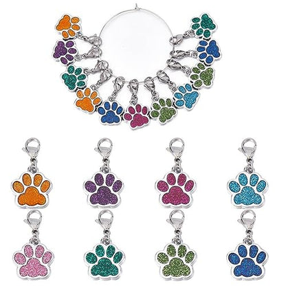 1 Box 16Pcs Knitting Stitch Markers Cute Pet Paw Dog Cat Paws Enamel Charms Lobster Clasp Charms Removable Locking Crochet Pendants for Sewing Weaving DIY Zipper Pull Decoration