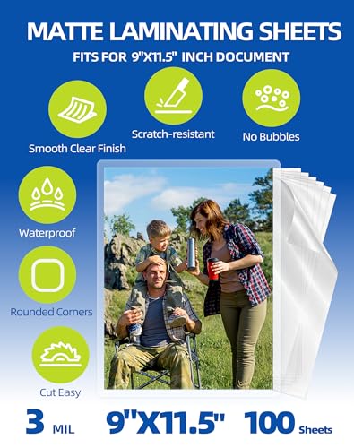 Matte Laminating Sheets 9 x 11.5 Inches 3Mil Thick