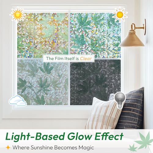 Rainbow Window Privacy Film Decorative Stained Glass Diamond Pattern Window Sticker with Iridescent Tint Non (12.92 Sq Ft)