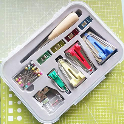 Bias Tape Maker 6mm 12mm 18mm 25mm Fabric Bias Binding Maker with Binder Foot Bradawl Quilting Clips Sewing Pins Kit (6 Count)