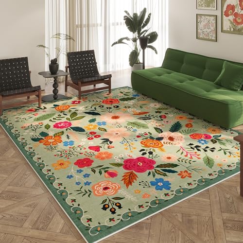 Area Rugs 8x10 Rug for Living Room Clearance Washable Boho Area Rug Non Slip Floral Vintage Low Pile Large Rug for Living Room