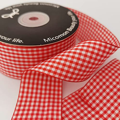 1.5 Inch Red and White Woven Edge 100% Polyester Gingham Ribbon 25 Yards Each Roll (75 Feet)