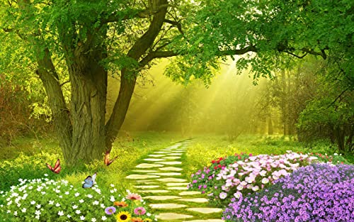 Forest Wallpaper Flower and Road (56.25 Sq Ft)