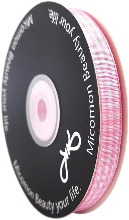 Pink Gingham Plaid Checked Ribbon 25 Yards Each Roll 100% Polyester (3/8",Pink) - Crafty Corner