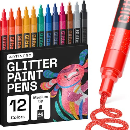 12 Glitter Paint Pens for Glass Marking (12 Count)