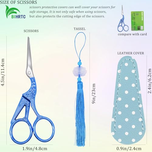 4.5Inch Little Sewing Scissors Crane Shears with Cover Tassel Stainless Steel Scissor for Crafting Embroidery Needlework DIY Daily Use