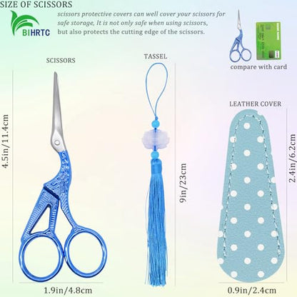 4.5Inch Little Sewing Scissors Crane Shears with Cover Tassel Stainless Steel Scissor for Crafting Embroidery Needlework DIY Daily Use