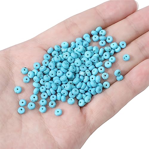 Natural Blue Turquoise Disk Stone Beads 4x2mm 160pcs Rondelle Loose Semi Gemstone Beads for Jewelry Making Design (160 Count)