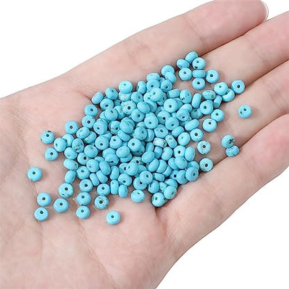 Natural Blue Turquoise Disk Stone Beads 4x2mm 160pcs Rondelle Loose Semi Gemstone Beads for Jewelry Making Design (160 Count)