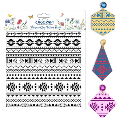 Tribal Elements Style Polymer Clay Texture Sheets Aztec Pattern Silicone Texture Stamp Clay Texture Mat Modeling Pattern Pad Sheets for Jewelry and Earrings Tools